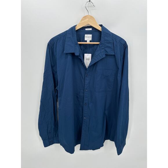 GUESS Slim Fit Button Down Dress Shirt Men XL Blue NWT - Picture 1 of 9